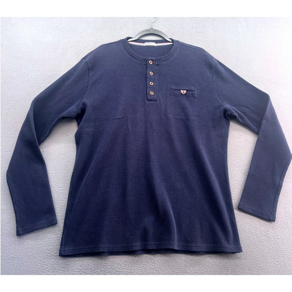 H2H Shirt Mens 3XL Navy Blue Waffle Knit Long Sleeve Henley Shirt
